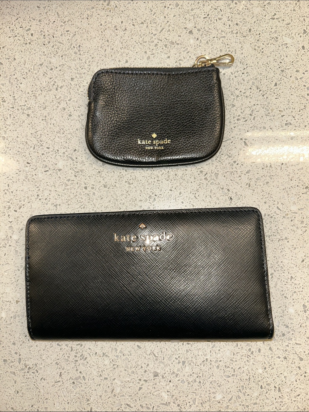 kate spade Black Leather Wallet and Coin Pouch Set with Gold Logo
